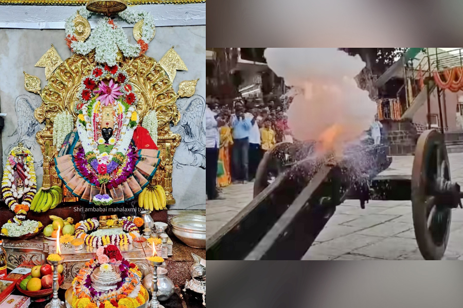Gun salute at Ambabai Temple