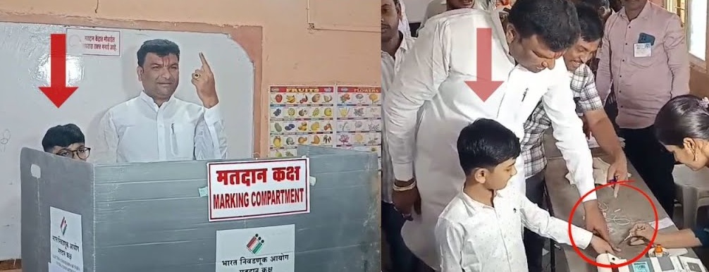 MLA Bhumre's young son at the polling station
