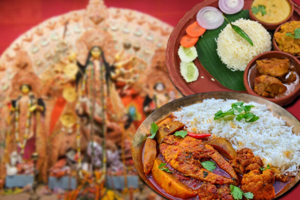 Non-vegetarian offerings are presented to the Goddess